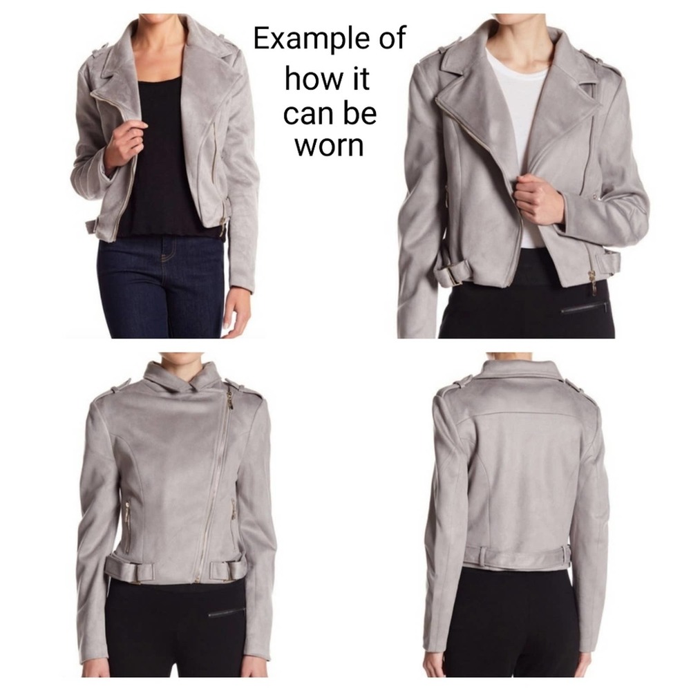 Romeo & Juliet Couture Faux Suede Moto Biker Jacket Medium Burgundy - Picture 8 of 12